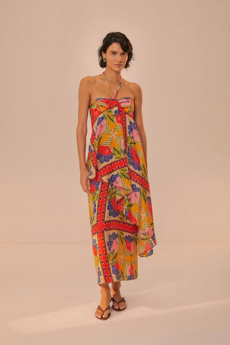 Leuchtendes Maxikleid mit Blumenmuster und Neckholder