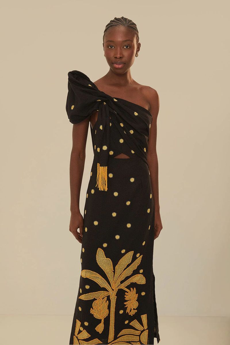 Banana Baum Ein-Schulter Leinenkleid