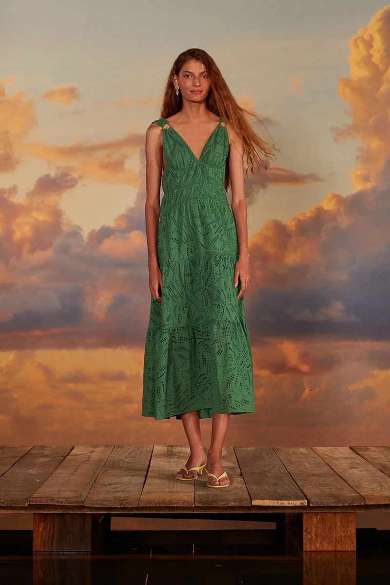 Grünes Ösen-Korsett-Maxikleid