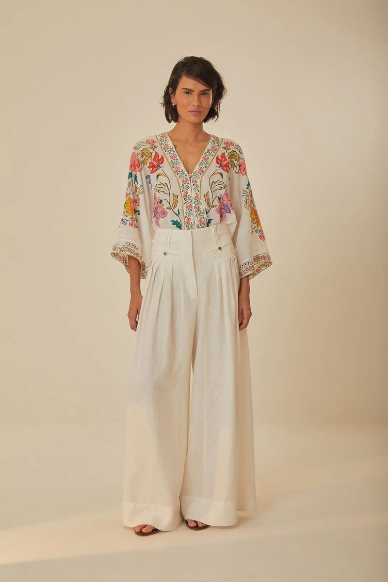 Elegante weiße Leinenhose mit weitem Bein
