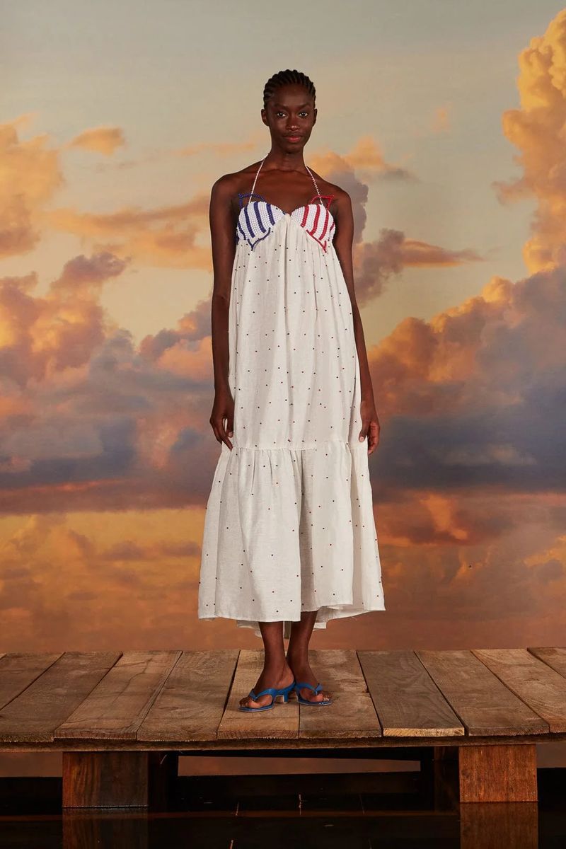 Ärmelloses Maxikleid mit Fischperlen