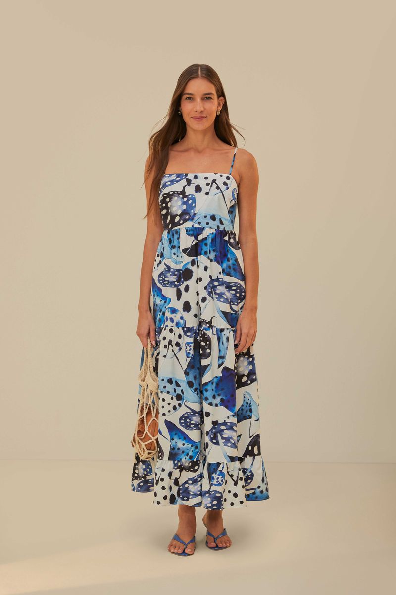 Maxikleid aus Bio-Baumwolle mit abstraktem Mantarochen-Print