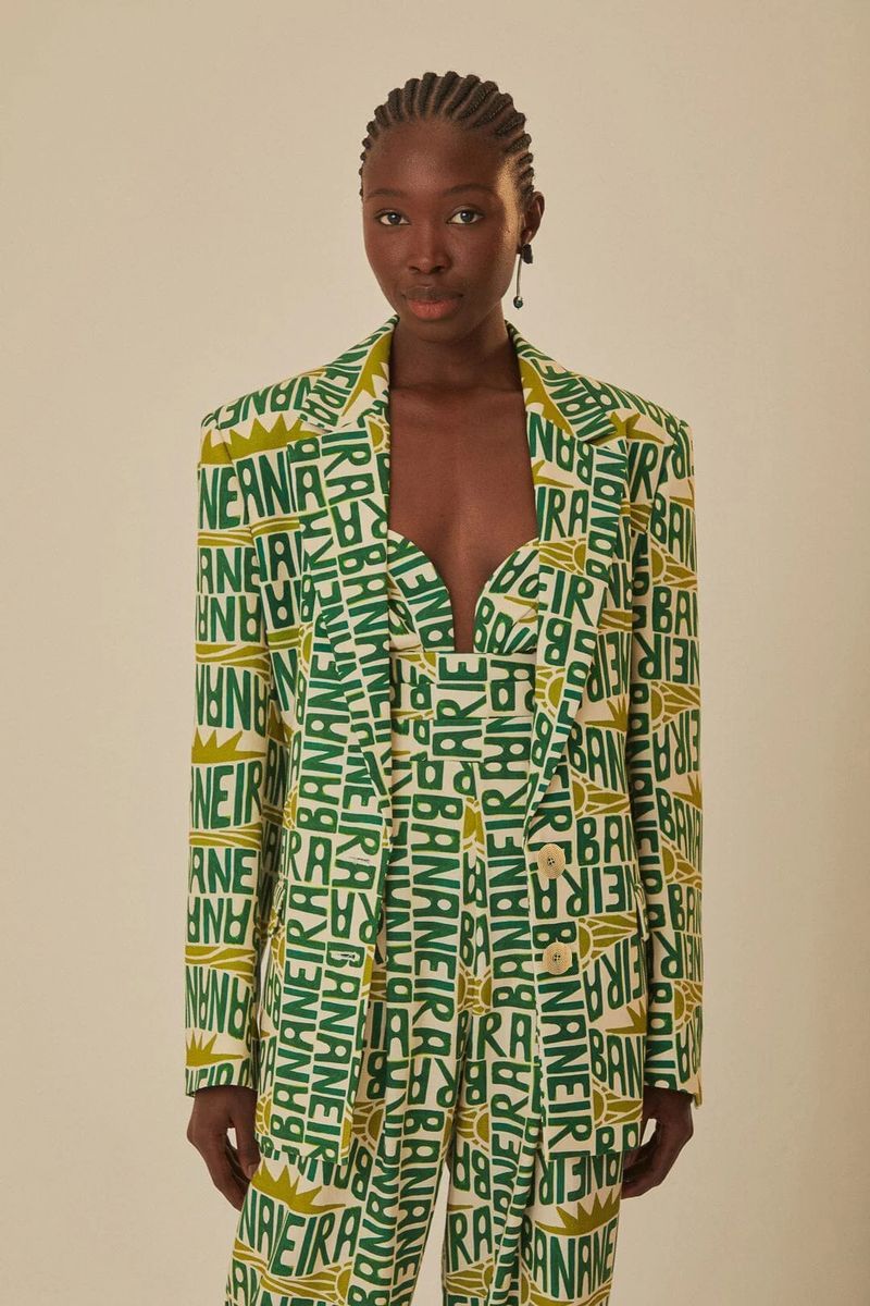 Blazer aus Leinen mit Bananen-Typografie-Print