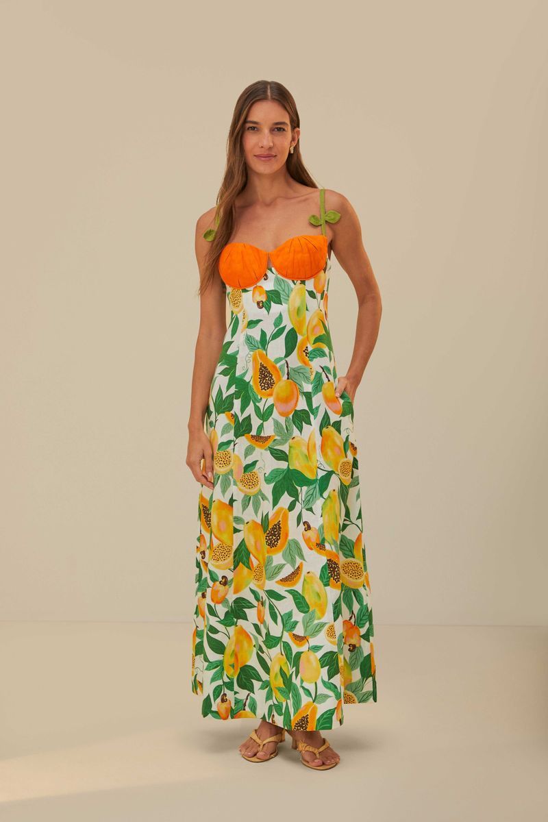 Ärmelloses Maxikleid mit Papaya-Print