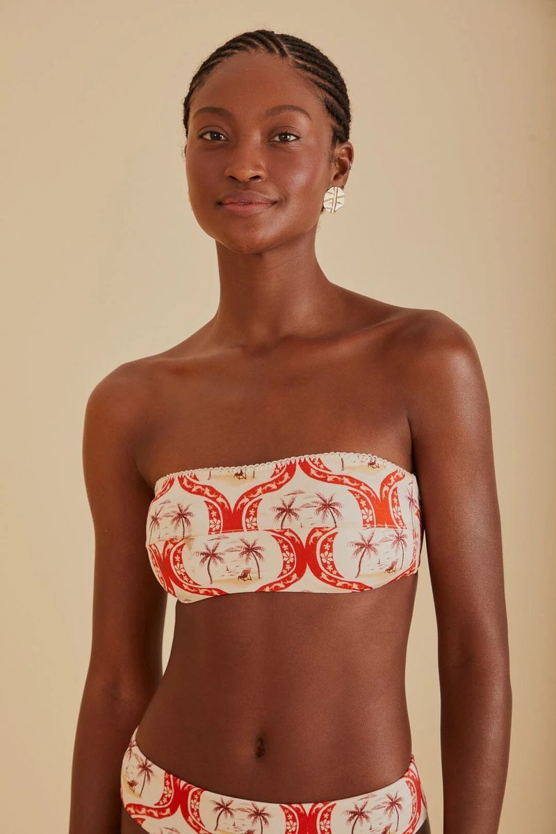 Bandeau Bikini-Top mit tropischem Print