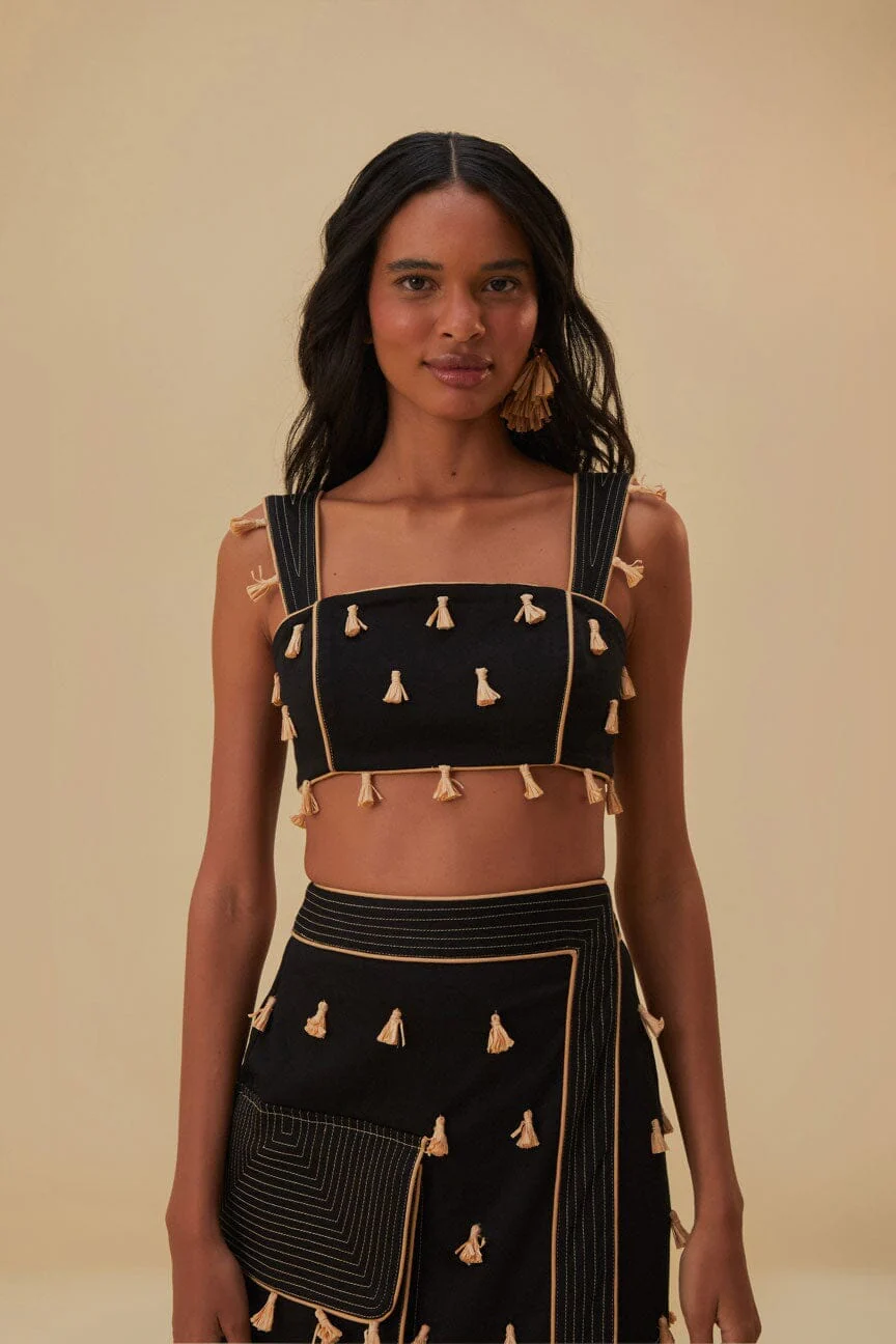 Crop-Top mit Quastenbesatz