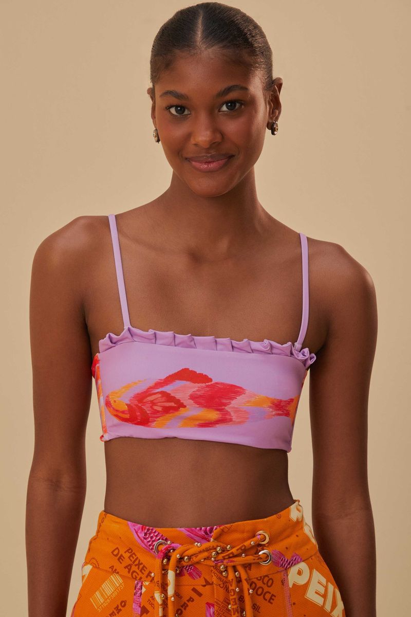 Künstlerisches Lila Rüschenbesatz Bandeau Top