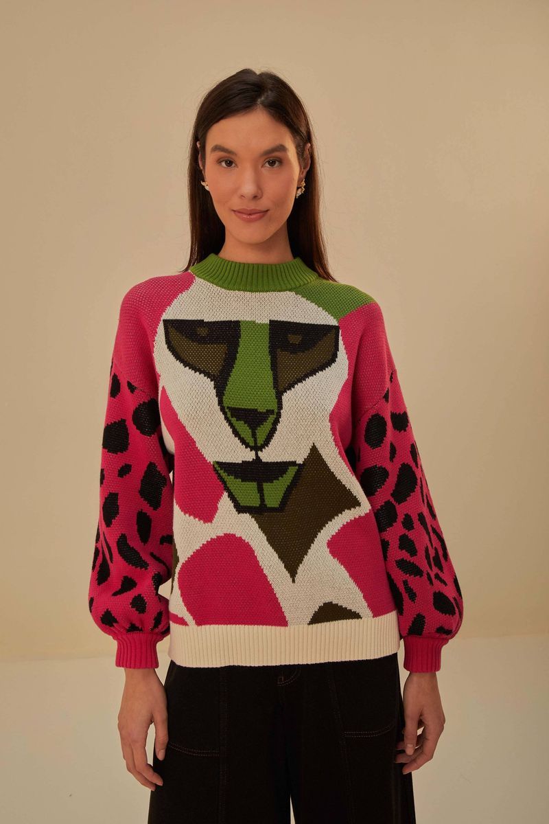 Baumwollpullover mit grafischem Tierdruck