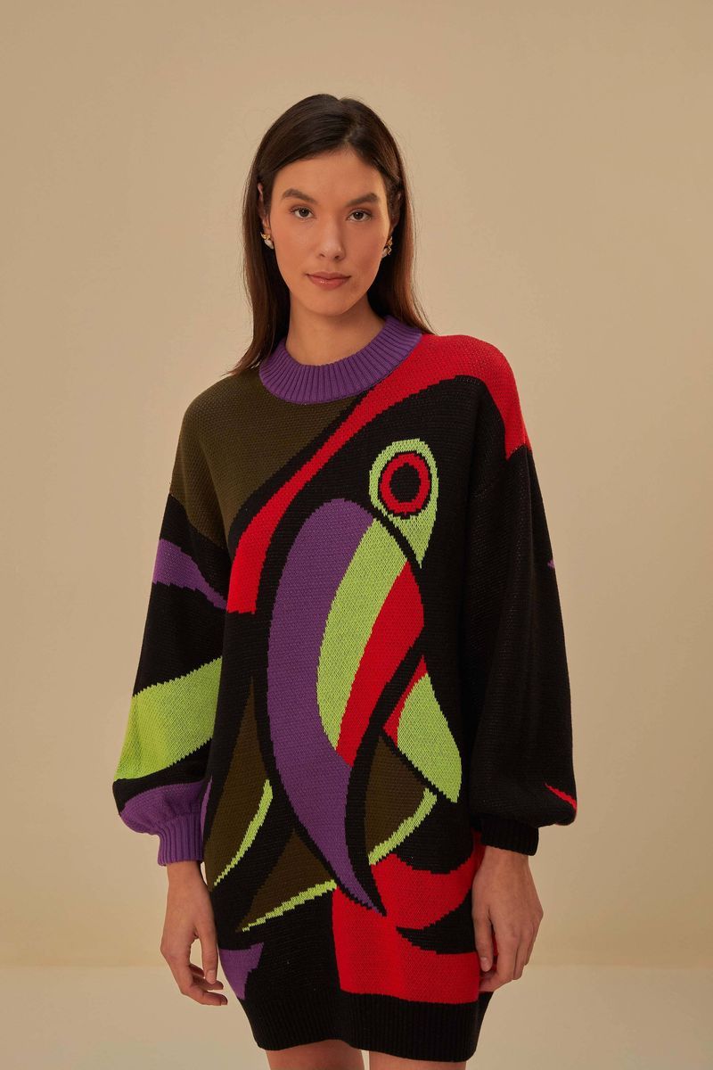 Abstraktes Tukan Strick-Sweaterkleid