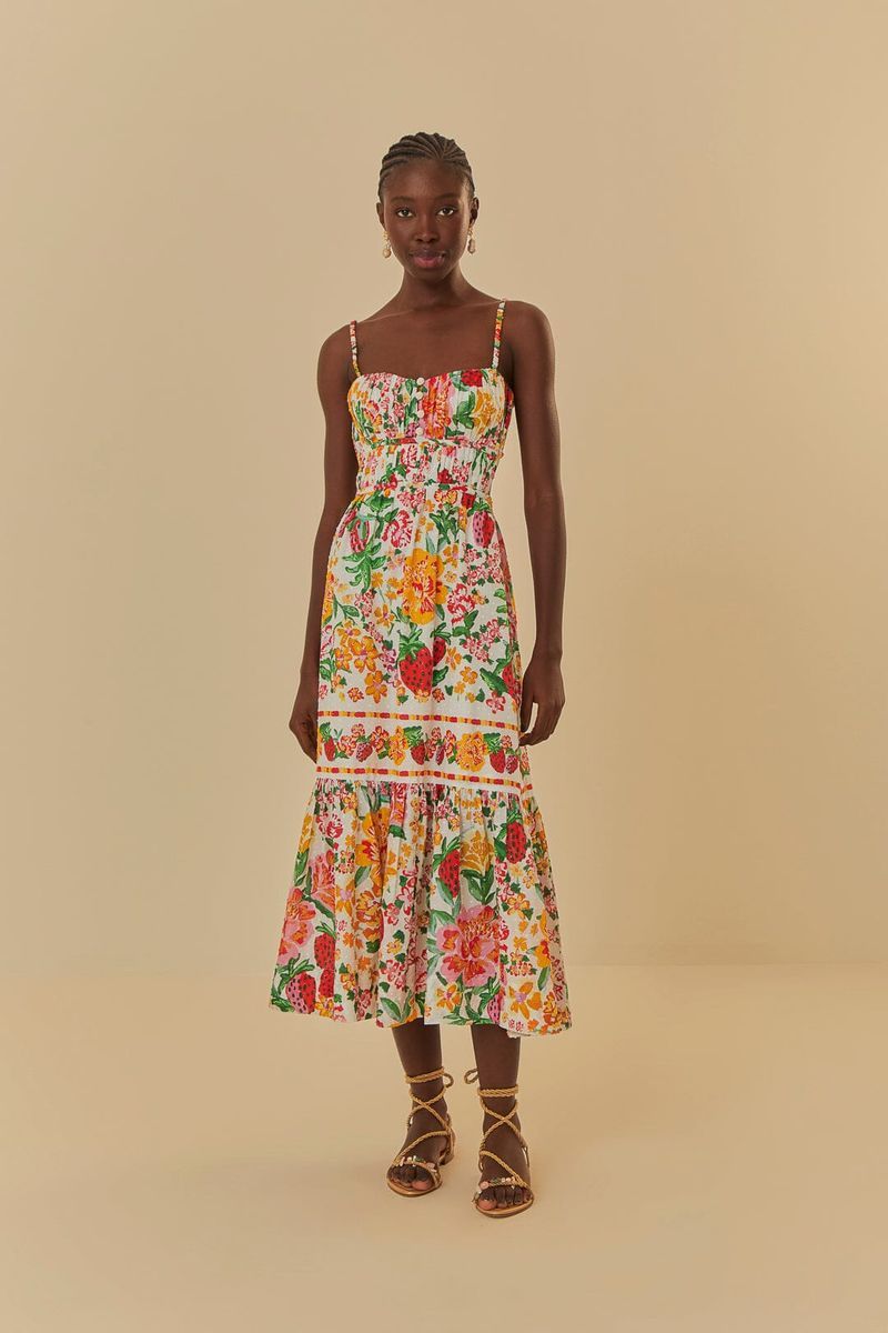 Geblümtes Midi-Sommerkleid mit Trägern