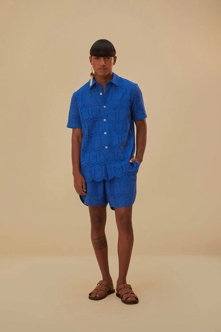 Baumwollshorts mit Ananas-Ösenmuster