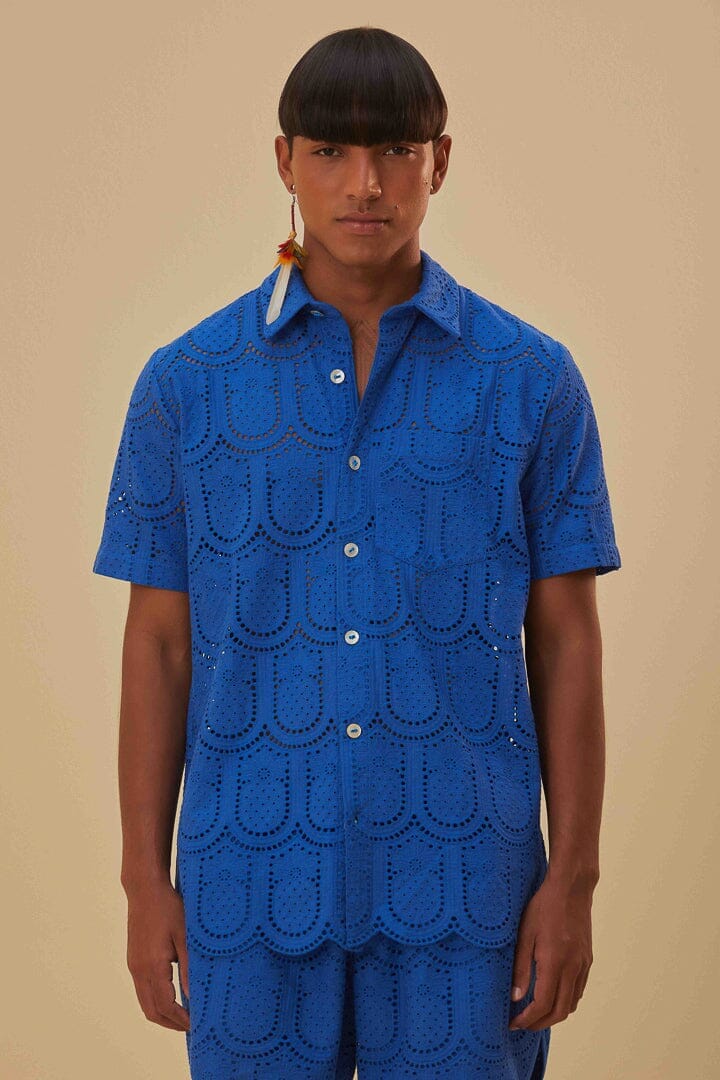 Kurzarmhemd mit Lochmuster-Ananas-Design