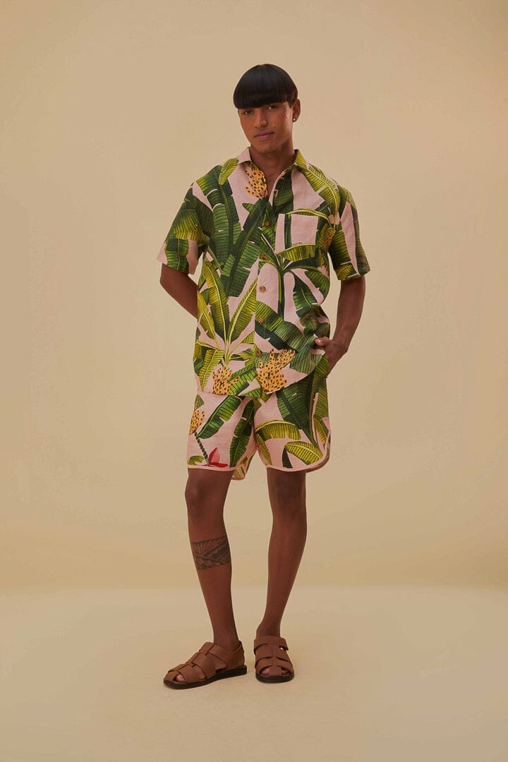 Tropische Shorts mit Bananenblattmuster