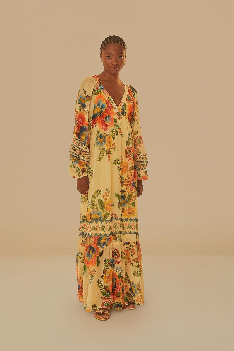 Maxi-Kleid mit Blumenmuster und V-Ausschnitt