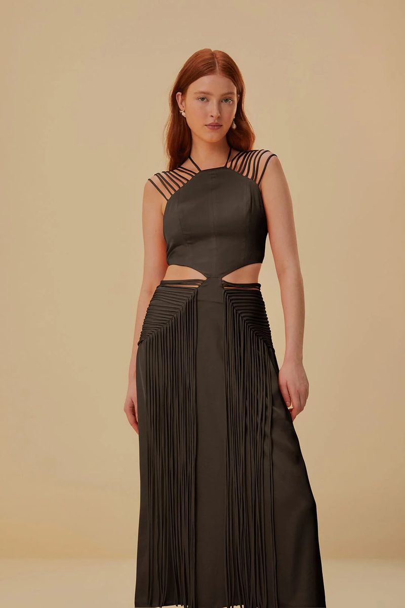 Midi-Kleid mit Fransen und Cutout