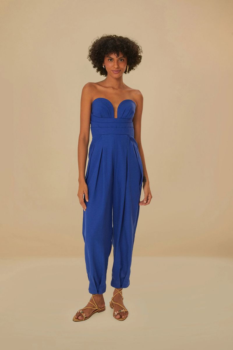 Trägerloser, plissierter, verkürzter Jumpsuit