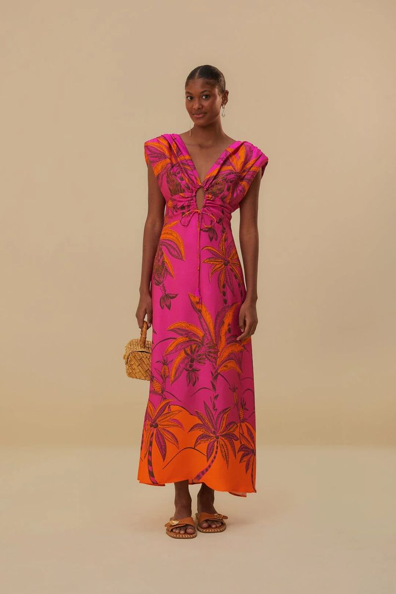 Maxikleid aus Viskose mit tropischem Print