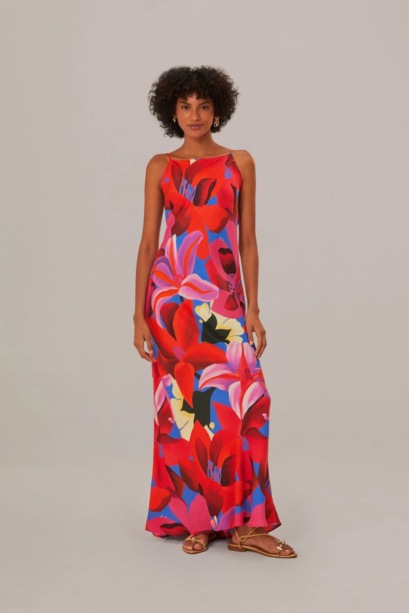 Maxi-Slip-Kleid aus Viskose mit Blumendruck