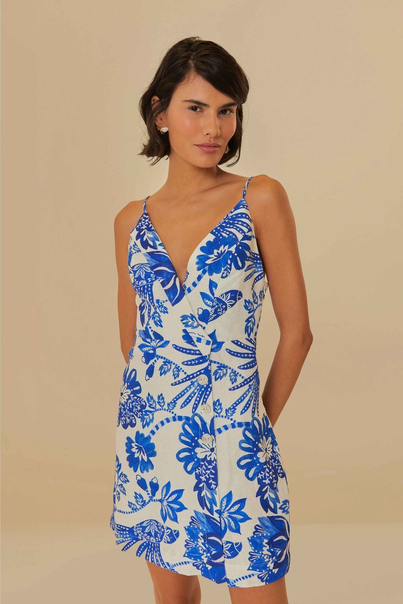 Mini-Kleid aus Leinen mit Blumendruck