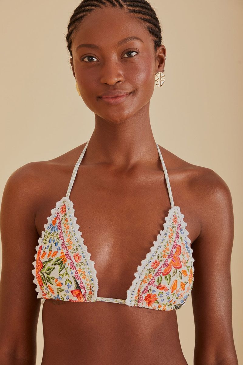 Dreieckiges Bikini-Top mit Blumenstickerei