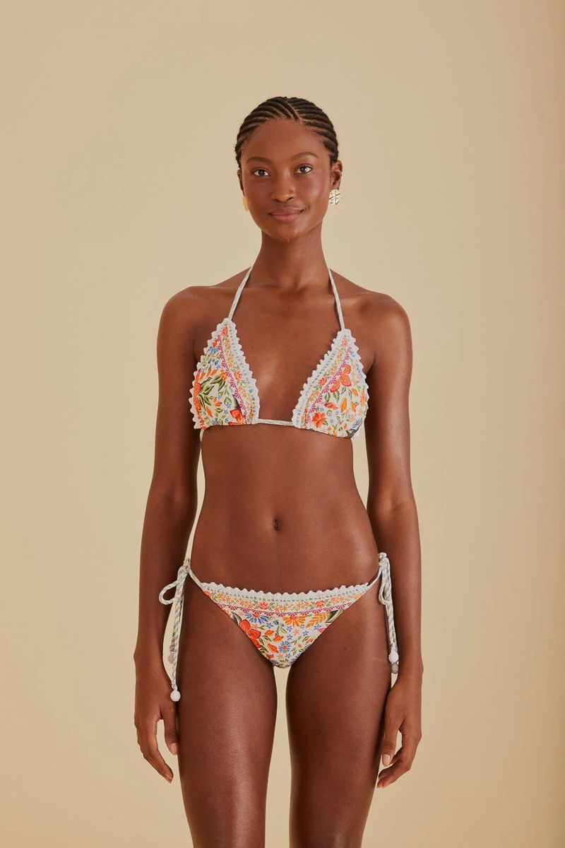 Bikinihose mit Blumenmuster und Bindeband