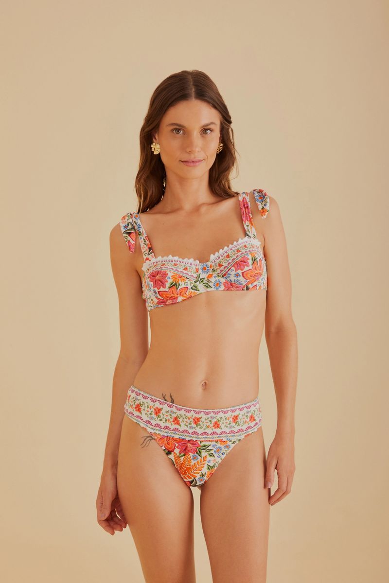 Bikinihose mit Blumendruck und Borte