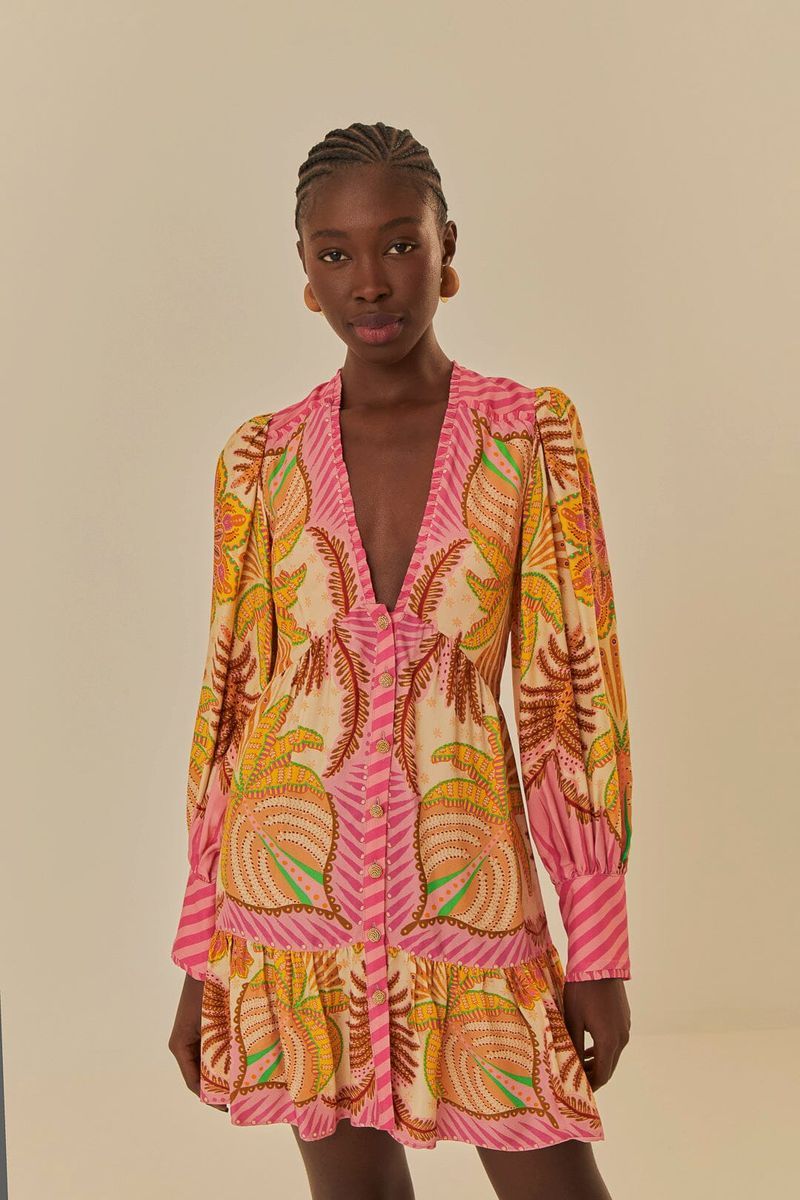 Lebhaftes Mini-Kleid mit Palmenmuster
