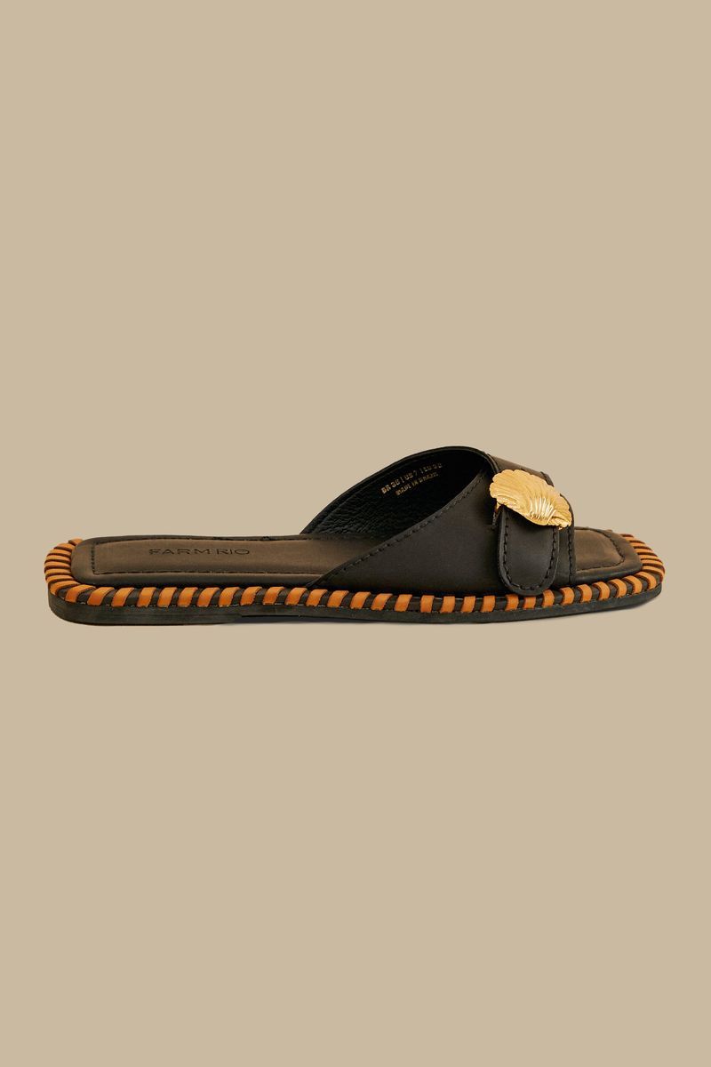 Bestickte Leder-Pantolette