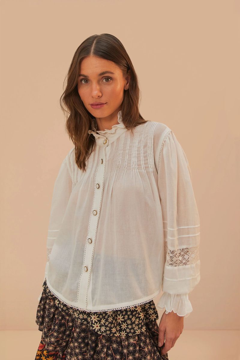 Elegante Bio-Baumwollbluse mit Lochstickerei