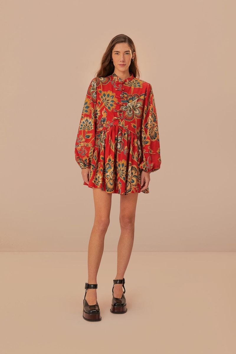 Rotes Mini-Kleid mit Blumendruck