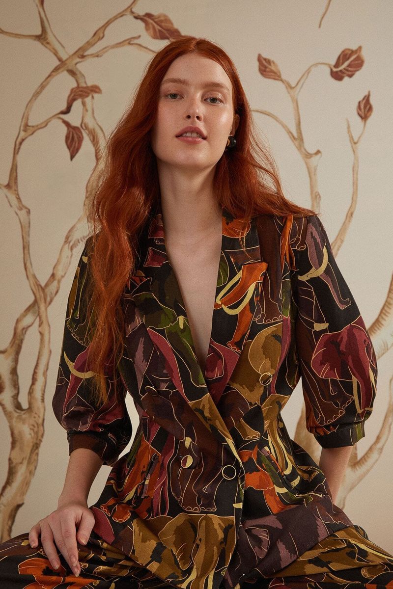 Blazer mit Elefantenmuster und kurzen Ärmeln