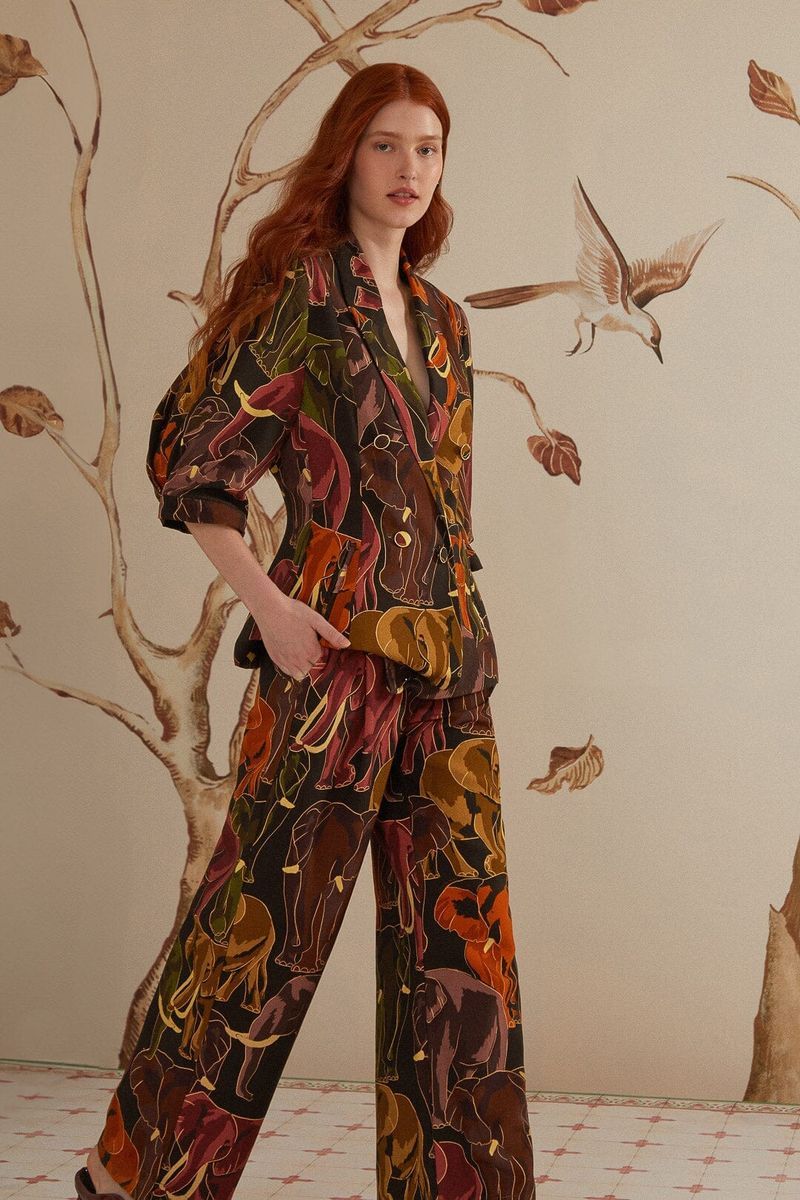 Wide Leg Hose mit Elefantenmuster