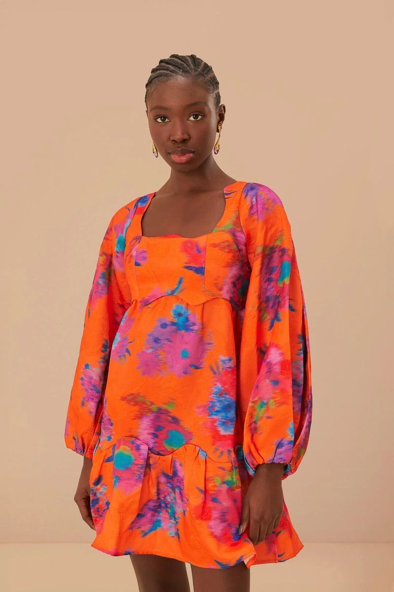 Lebhaftes Blumen-Ikat Brokat Mini Kleid
