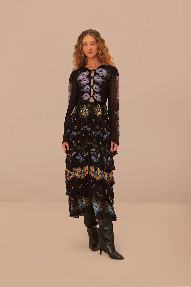 Romantisches Blumen-Maxikleid mit Rüschen