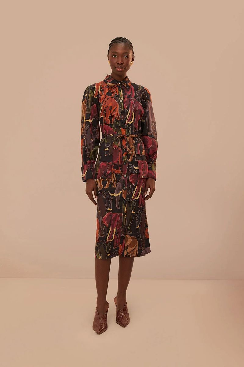 Verspieltes Midi-Hemdkleid mit Elefantenmuster