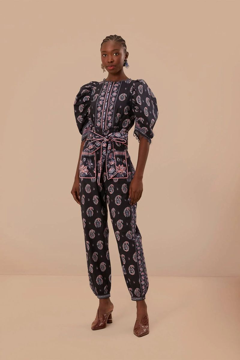Jumpsuit mit Paisley-Print und Bindegürtel