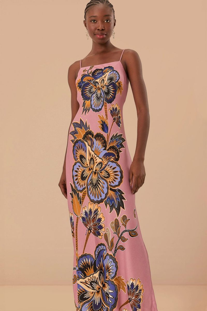 Geblümtes Viskose Slip Maxikleid