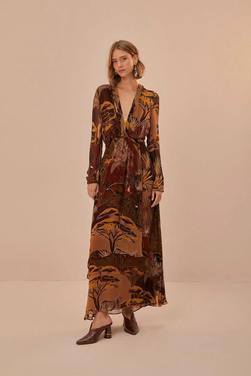Elegantes Maxikleid mit Savannen-Print