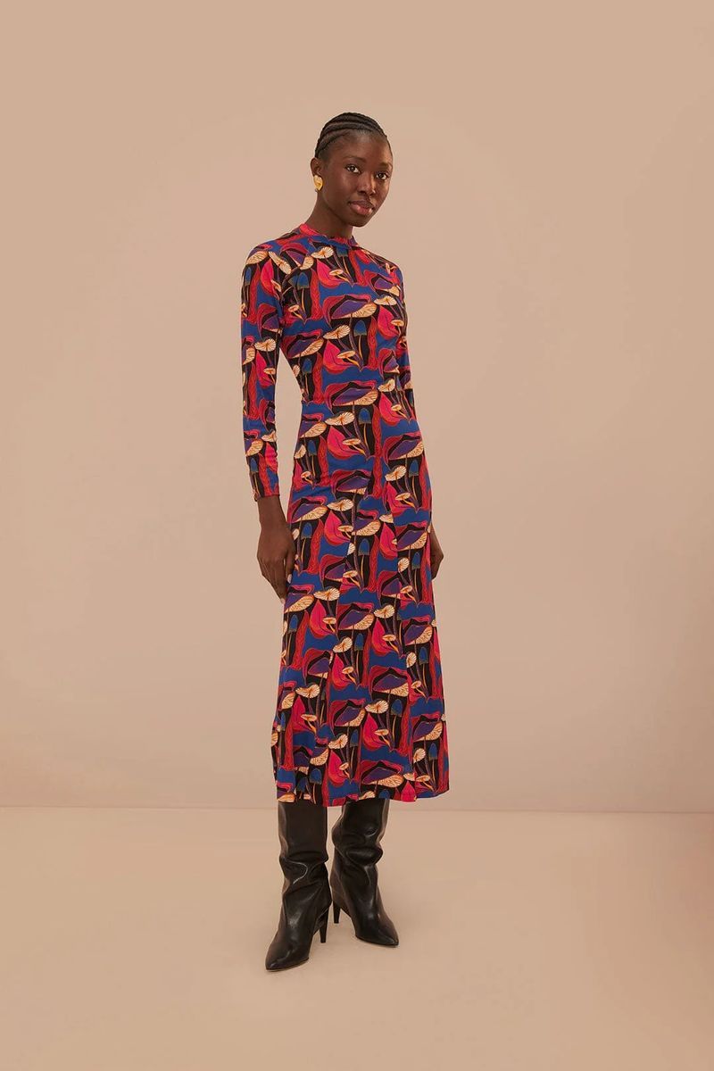 Verspieltes Jersey-Midikleid mit Pilzprint