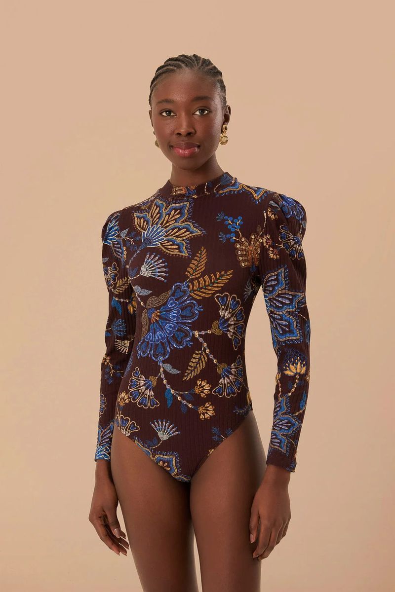 Floral bestickter Langarm-Body