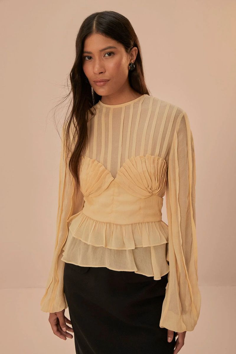 Elegante Bluse mit Falten-Bustier und Schößchen