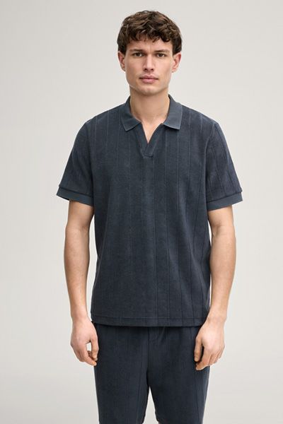 JOOP! Mohala Navy gestreiftes Frottee-Poloshirt aus Baumwolle mit offenem Kragen