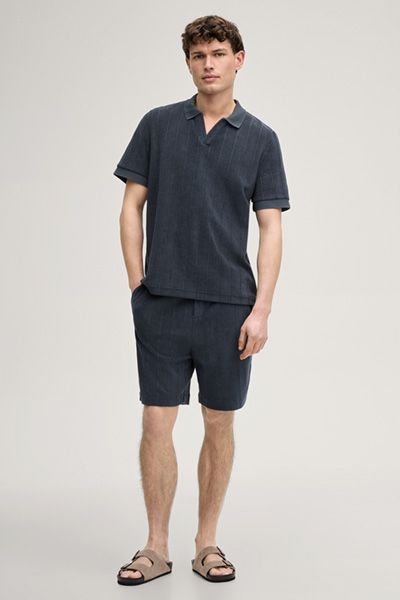 JOOP! Mohala Navy gestreiftes Frottee-Poloshirt aus Baumwolle mit offenem Kragen