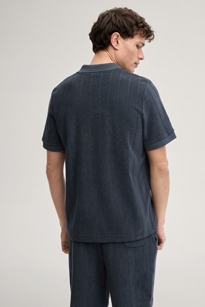 JOOP! Mohala Navy gestreiftes Frottee-Poloshirt aus Baumwolle mit offenem Kragen