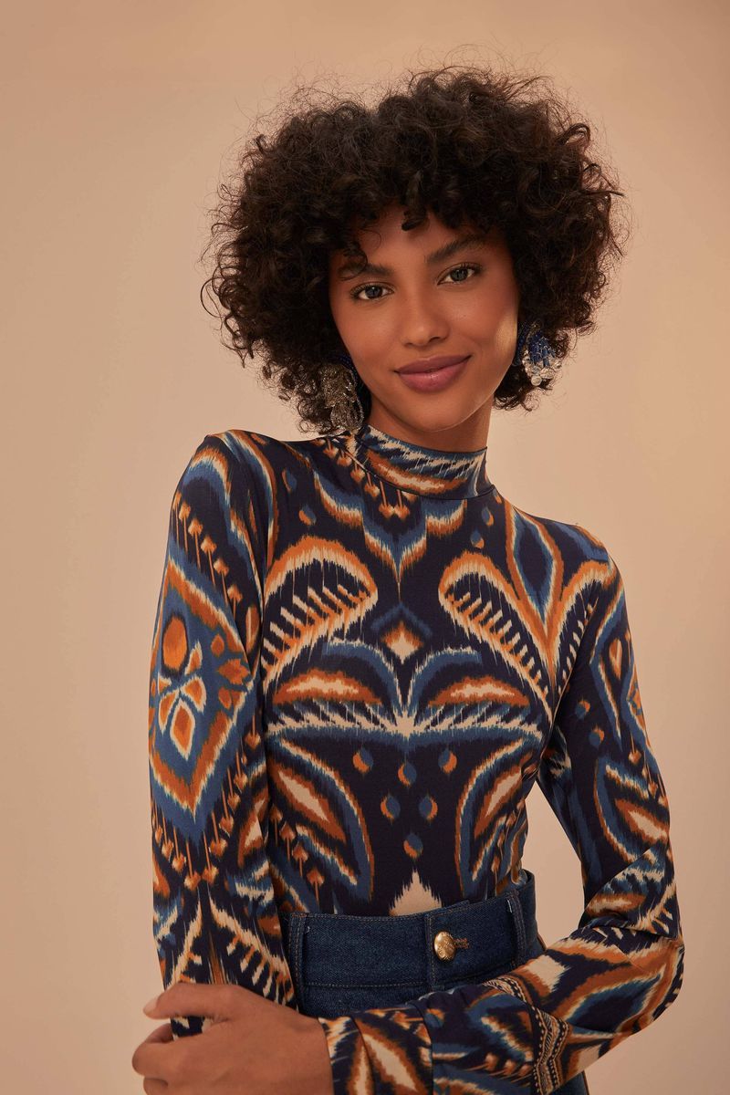 Langärmeliges Jersey-Top mit Ikat-Print