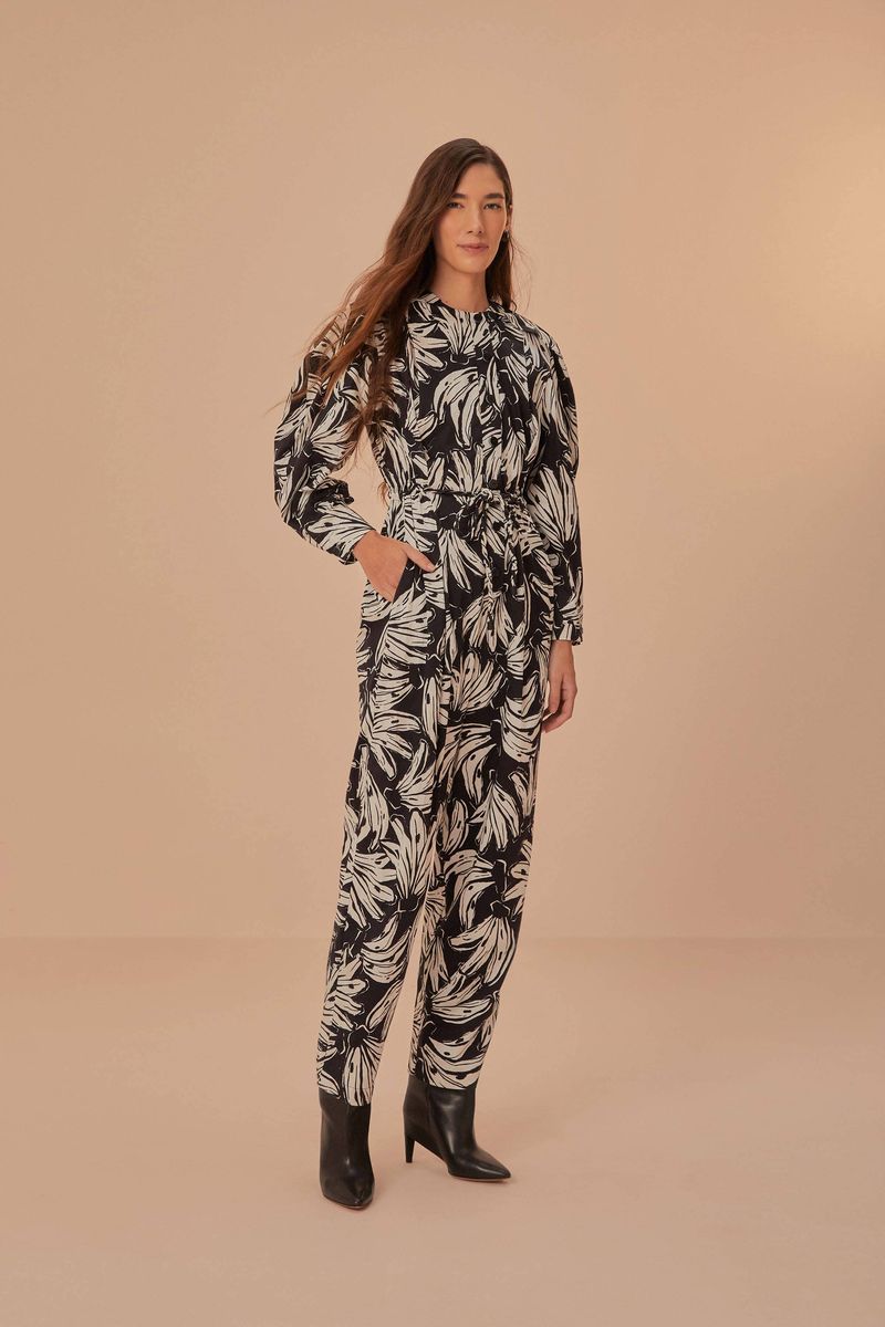 Baumwoll-Jumpsuit mit langen Ärmeln und Druck