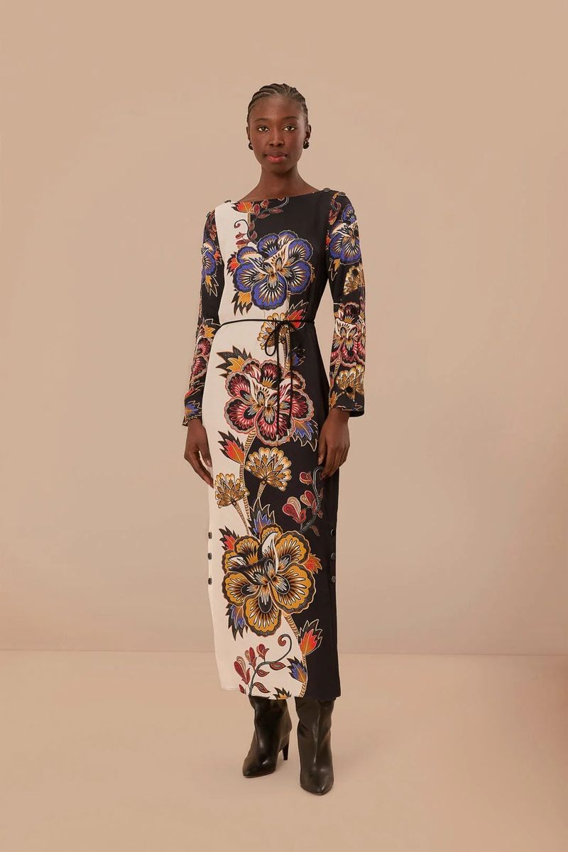 Langärmliges Midikleid mit Blumendruck