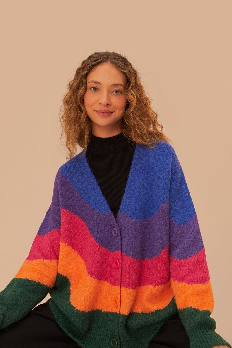 Bunte Gestreifte Strickjacke