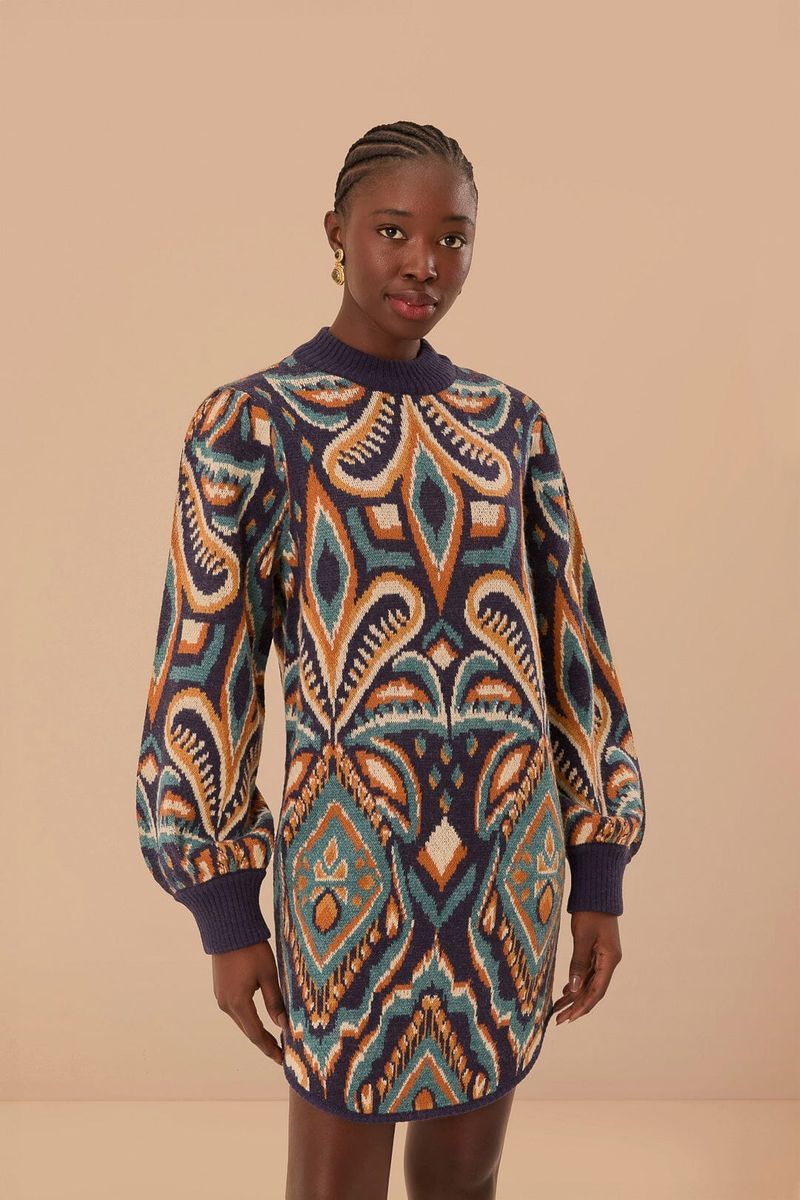 Ikat-Muster Strickpullover Kleid