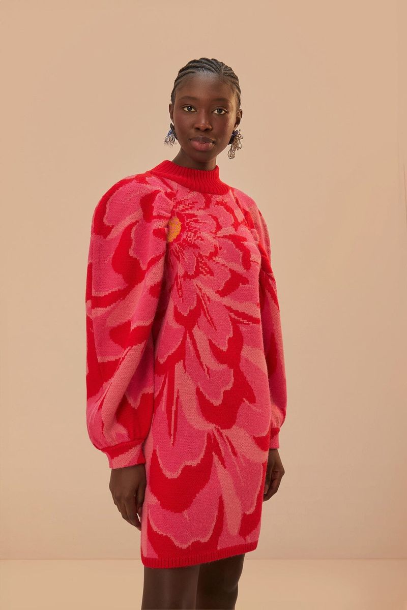 Auffälliges Blumenstrick-Minikleid
